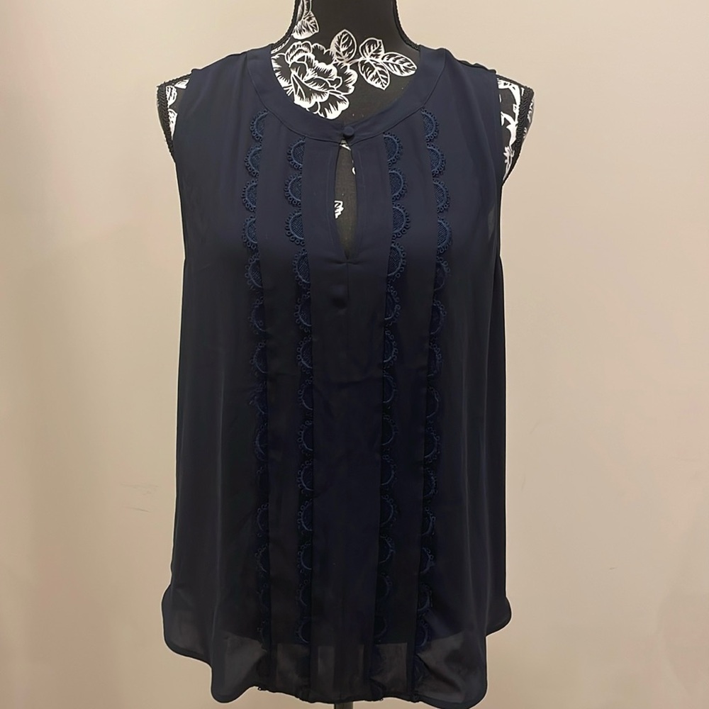 NWT Ann Taylor Sleeveless Navy Blouse Large